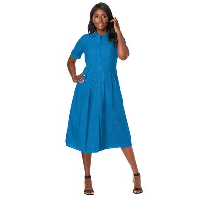 Plus Size Women's Eyelet Shirt Dress by Jessica London in Pool Blue (Size 12 W)