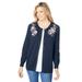 Plus Size Women's Perfect Long-Sleeve Cardigan by Woman Within in Navy Floral Embroidery (Size 4X) Sweater