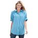 Plus Size Women's Short-Sleeve Button Down Seersucker Shirt by Woman Within in Vibrant Blue Pop Stripe (Size 6X)