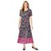 Plus Size Women's Short-Sleeve Crinkle Dress by Woman Within in Navy Garden Border (Size S)