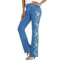 Plus Size Women's Whitney Jean with Invisible Stretch® by Denim 24/7 in Green Mint Swirl Embroidery (Size 36 W) Embroidered Bootcut Jeans