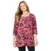 Plus Size Women's Easy Fit Squareneck Tee by Catherines in Black Multi Floral (Size 1X)