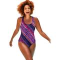 Plus Size Women's Chlorine Resistant Cross Back One Piece Swimsuit by Swimsuits For All in Pink Diagonal Stripe (Size 10)