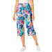 Plus Size Women's Elastic-Waist Knit Capri Pant by Woman Within in White Multi Tropicana (Size S)