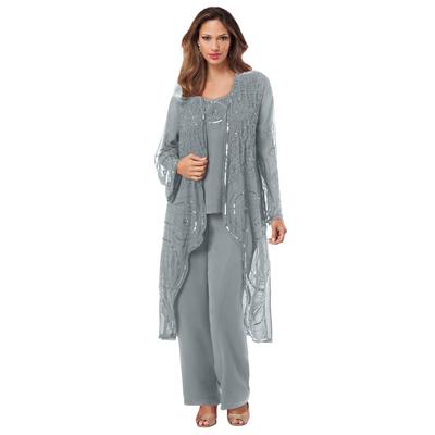 Plus Size Women's Beaded Pant Set by Roaman's in Gunmetal (Size 32 W)