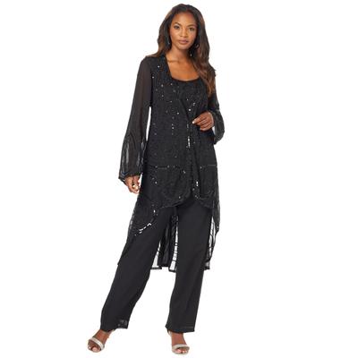 Plus Size Women's Three-Piece Beaded Pant Suit by Roaman's in Black (Size 36 W)