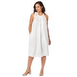 Plus Size Women's DenimTie-Neck Dress by Jessica London in White (Size 14 W)