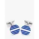 Hoxton London Stripe Enamel Stripe Round Cufflinks, Silver/Blue