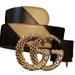 Gucci Accessories | Gucci Women's Diagonal Beige/Black Gold Gg Belt Size 85 Cm (Us 34) - Nwt | Color: Black/Tan | Size: 85cm (34)