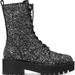 Michael Kors Shoes | New Michael Kors Women's Glitter Dark Berry Bryce Lug Sole Combat Bootie Size 5 | Color: Black/Silver | Size: 5