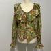 Anthropologie Tops | Anthropologie Ruffled V-Neck Peasant Blouse - Size Xxs | Color: Green/Orange | Size: Xxs