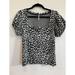 Free People Tops | Free People Square Neck Puff Sleeve Blouse Animal Leopard Print Size Medium | Color: Black/White | Size: M