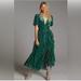 Anthropologie Dresses | Anthropologie Puff-Sleeved Burnout Velvet Maxi Dress 0 Petite | Color: Green | Size: 0p