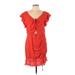 Pink Lily Casual Dress - Party Tie Neck Short sleeves: Red Print Dresses - Women's Size Large