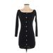 Material Girl Casual Dress - Mini Boatneck 3/4 sleeves: Black Solid Dresses - Women's Size Small