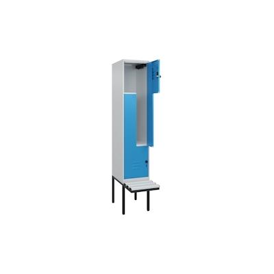 C+P Z-Spind Classic PLUS, Kunststoff schwebende Sitzbank, 2 Abteile, HxBxT 212x40x82cm, Sicherheitsdrehriegel, Hellgrau/Lichtblau von PROREGAL Image