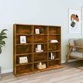 Homgoday CD Cabinet Smoked Oak 102x23x89.5 cm Engineered Wood, Records Media Storage Display Shelf Organiser Unit, Bookshelf Stand Bookcase Cupboard for Living Room Furniture