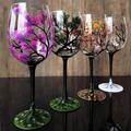 Four Seasons Tree Wine Glasses - Hand Painted Art Wine Glass, Spring Summer Winter Fall Colored Painted Glassware Decorative Wine Glasses Set, Unique Housewarming Gift (Stemmed Glass, Set of 4)