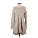 Style&Co Casual Dress - Mini Scoop Neck Long sleeves: Tan Solid Dresses - Women's Size Medium