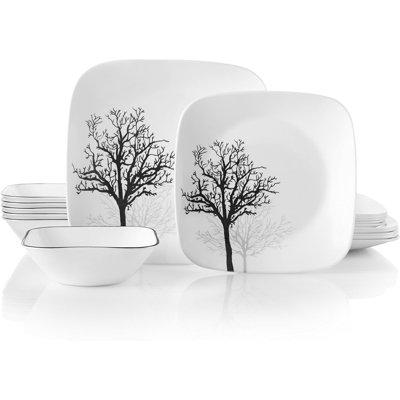 Corelle Dinnerware Set - Service for 6 black/whiteGlass in Black;white;timber Shadows | 18 | Wayfair DS-002