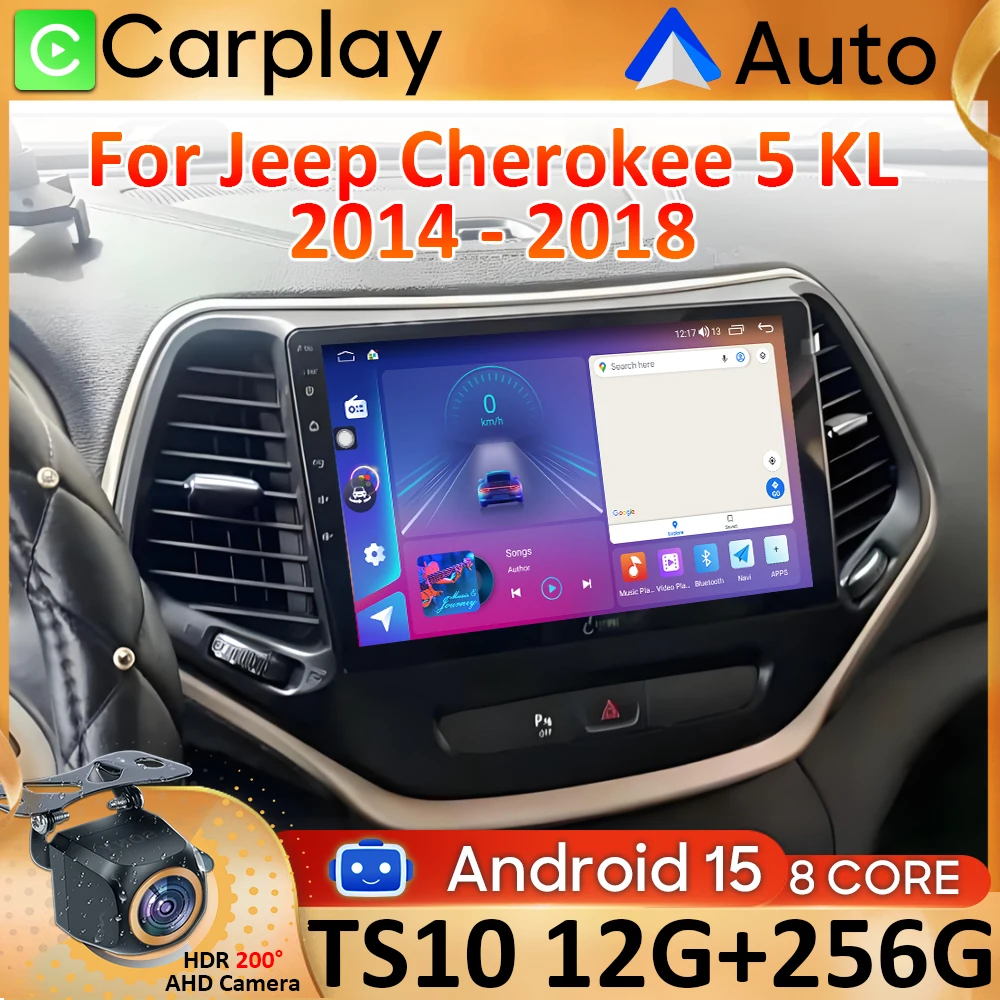 Autoradio Android 15 pour Jeep Cherokee 5 KL 2014 - 2018, écran de Navigation GPS, Carplay DVD No 2din 4G Wifi 2k vidéo Autoradio BT