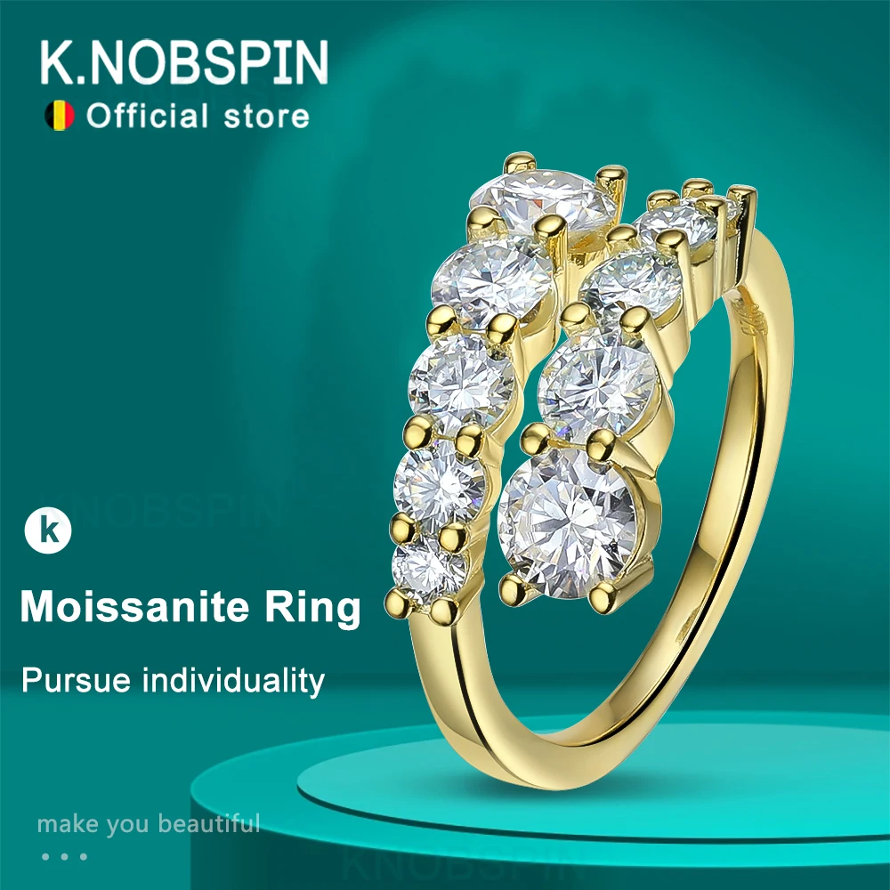 KNOBSPIN D VVS Moissanite anneaux pour femmes diamant étincelant bague de fiançailles avec GRA 925 argent Sterling plaqué bague 18k