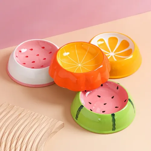 4 niedliche Designs Haustier Keramik Schüssel Wassermelone Erdbeer form Katzenfutter Schüssel