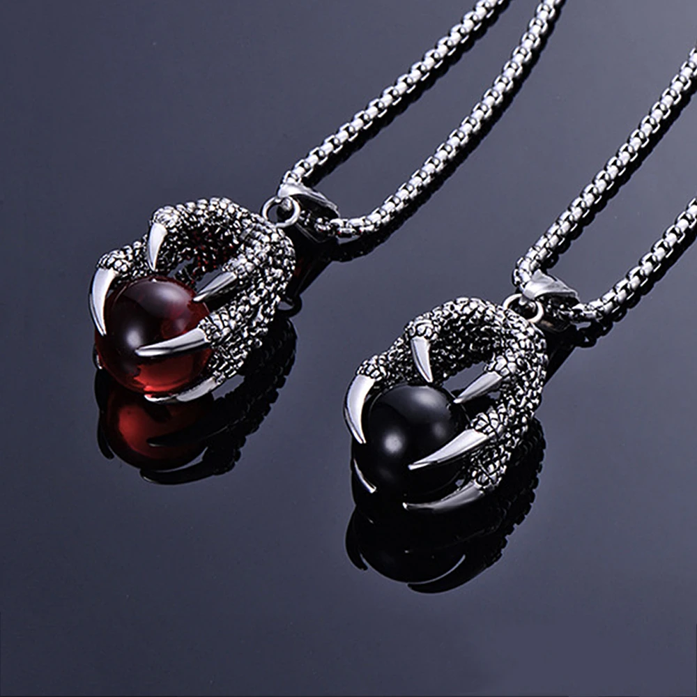 Mode Klassiker dominierende Edelstahl Drachen klaue Halskette Männer Frauen Stein Anhänger Lokomotive Amulett Schmuck Großhandel Image