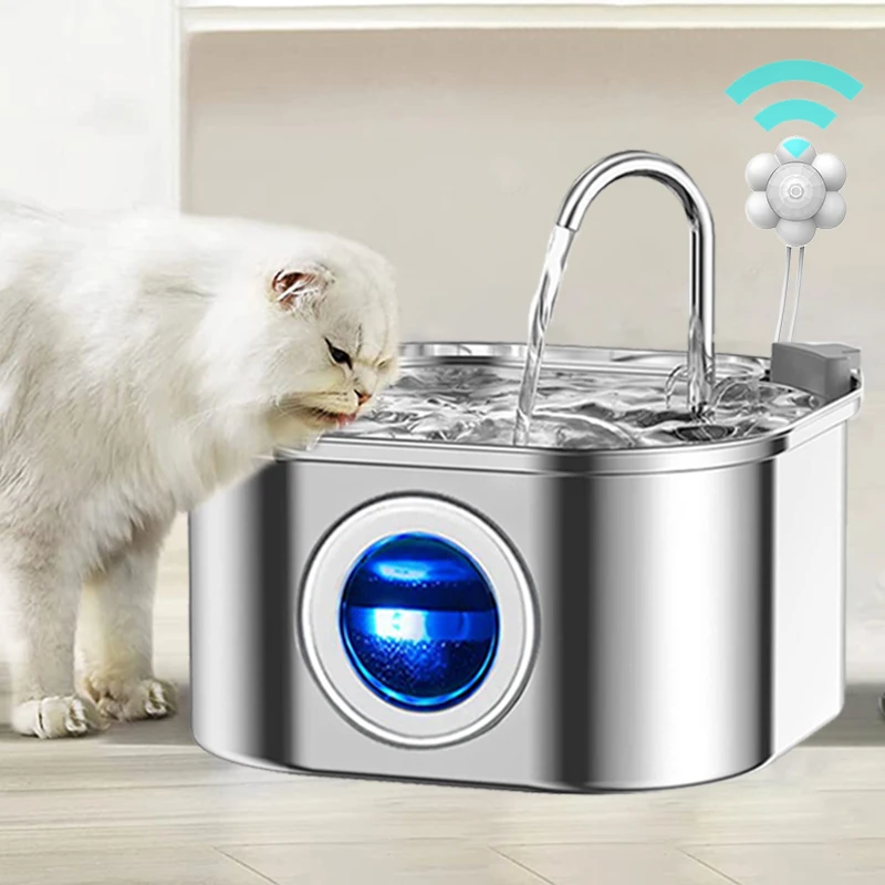 Transparenter Katzen-Wasserspender mit Fenster und Sensor, 3,2 l/108 Unzen, superleise und automatischer Filter für Haustiere, Katzen-Wasserbrunnen aus Edelstahl