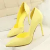 Sommer Frauen 10,5 cm High Heels Leder Pumpen Weibliche Escarpins Elegante Süße Gelb Rosa Stiletto Dame Hochzeit Heels Hohl Schuhe