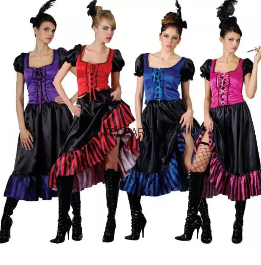 Rot Kann Kann Phantasie Kleid Saloon Zeigen Mädchen Kostüm Burlesque Wild West Outfit 4 farben Kuh mädchen Cosplay