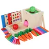 6-in-1 Holz Montessori Spielzeug Spielset Objekt Permanenz Box Spielset mit Münz kasten Karotte