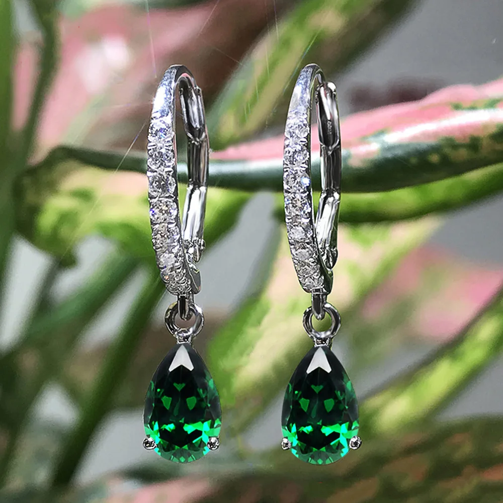 Wertvoller Labor-Smaragd-Diamant-Ohrhänger, Schmuck, 925er Sterlingsilber, Party, Hochzeit, Tropfenohrringe für Frauen, Verlobungsgeschenk Image