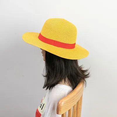 Brdwn Ruffy Unisex Gelber flacher Strohhalsschnur Japanische Cartoon Requisiten Cosplay Hut Image