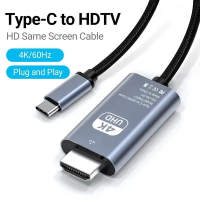 USB-C-auf-HDTV-Kabel für das Heimbüro, 6,6 Fuß, 4 K bei 60 Hz, USB-Typ-C-auf-HDMI-Kabel, Thunderbolt 4/3, kompatibel mit iPhone 15 Pro/Max Mac