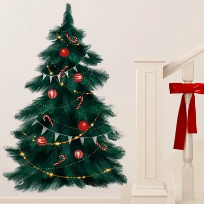 95 cm hohe, große, tiefgrüne Weihnachtsbaum-Frohe Weihnachten-Wandaufkleber für Wohnzimmer, Image