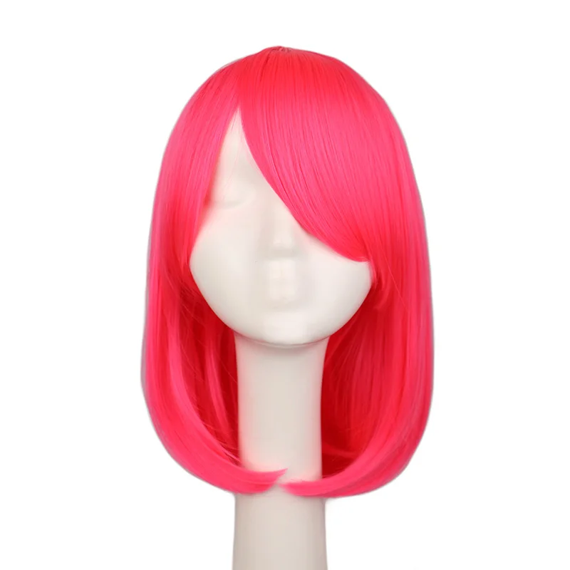 Frauen Mädchen Bob gerade Cosplay Perücke Kostüm Party schwarz weiß blau rot rosa 40 cm synthetische Haar Perücken
