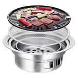 BULYAXIA Portable Table Grill 15.75 Inch Korean BBQ Grill Stainless Steel BBQ Grill Stove Outdoor Camping Cooker Charcoal Grill BBQ Round Barbecue Grill Indoor&Outdoor Grill BBQ