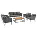 Modway Stance 6 Piece Outdoor Patio Aluminum Sectional Sofa Set in Gray Charcoal