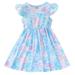 KAWELL Summer Casual Dress for Girls Flared Sleeve A-Line Swing Floral Pleated Dress