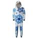 Virmaxy Matching Family Christmas Hooded Pajamas Sets Men Snowflake Printed Elastic Cuffs Zip Up Jumpsuit With Cute Elk Hat Light Blue-A M