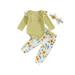 Frobukio 3Pcs Newborn Baby Girls Tops Pants Outfits Ruffle Long Sleeve Romper Pants Headband Clothes Sets
