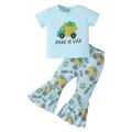 Wiueurtly Baby Stretch Wrap Preschool Girls Short Sleeved Cartoon T Shirt Pullover Cartoon Printed Bell Bottoms Children s Set Suitable For Children Aged 1 To 5