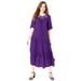 Plus Size Women's Crochet-Yoke Crinkle Dress by Roaman's in Purple Orchid (Size 32 W)