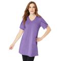 Plus Size Women's Picot-Trimmed Slub Tunic by Roaman's in Vintage Lavender (Size 34/36)