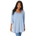 Plus Size Women's Squareneck Pointelle Top by Roaman's in Pale Blue (Size 30/32)