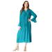 Plus Size Women's Ruffle Pintuck Crinkle Dress by Roaman's in Deep Turquoise (Size 18 W)