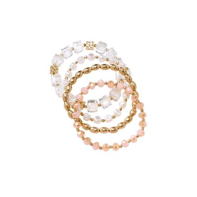 Women's Beaded Stretch Bracelet Set by Accessories For All in Blush