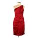 David's Bridal Cocktail Dress - Sheath Open Neckline Sleeveless: Red Solid Dresses - Women's Size 6