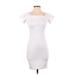 Guess Cocktail Dress - Bodycon Square Short sleeves: White Solid Dresses - Women's Size X-Small